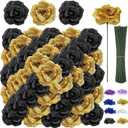 108pcs Roses Head Flowers with Stem - Black & Gold Graduation Artificial Flowers Rose Bulk - Silk Rose Fake Flower for Wedding Bouquet Decor DIY Baby Shower Centerpieces Grad Party Tables Decoration