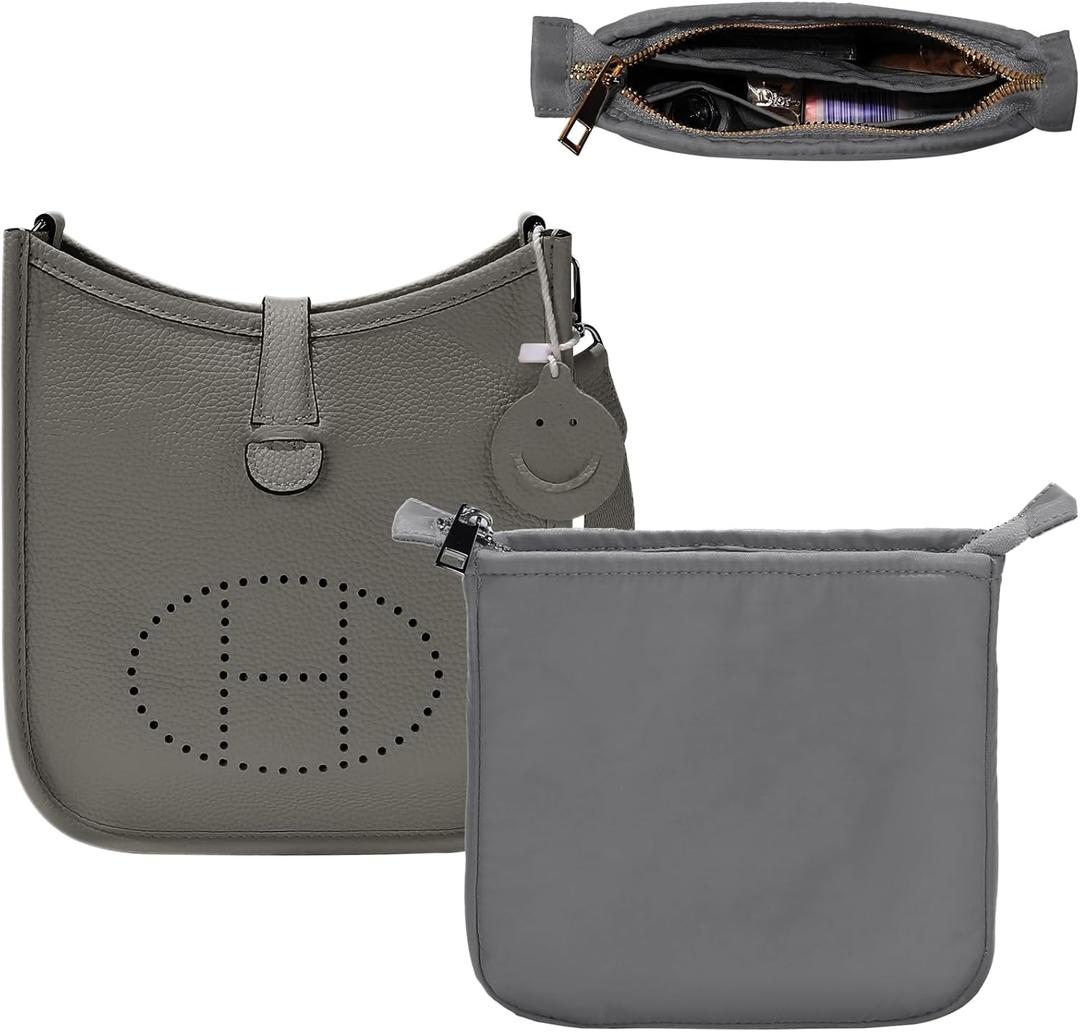 Purse Organizer Insert for Hermes Evelyne 29 PM, Mini Evelyne Bag Insert with Zipper,Nylon Inner Liner Organizer with Multi-pockets,Keep Bag Shape and Clean (Grey)