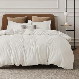 Bedsure Duvet Cover Queen Size - Soft Double Brushed Bedding Set for Kids & Adults, Zipper Closure, 3 Pieces, Includes 1 Duvet Cover (90"x90") & 2 Pillow Shams, NO Comforter, Ivory White