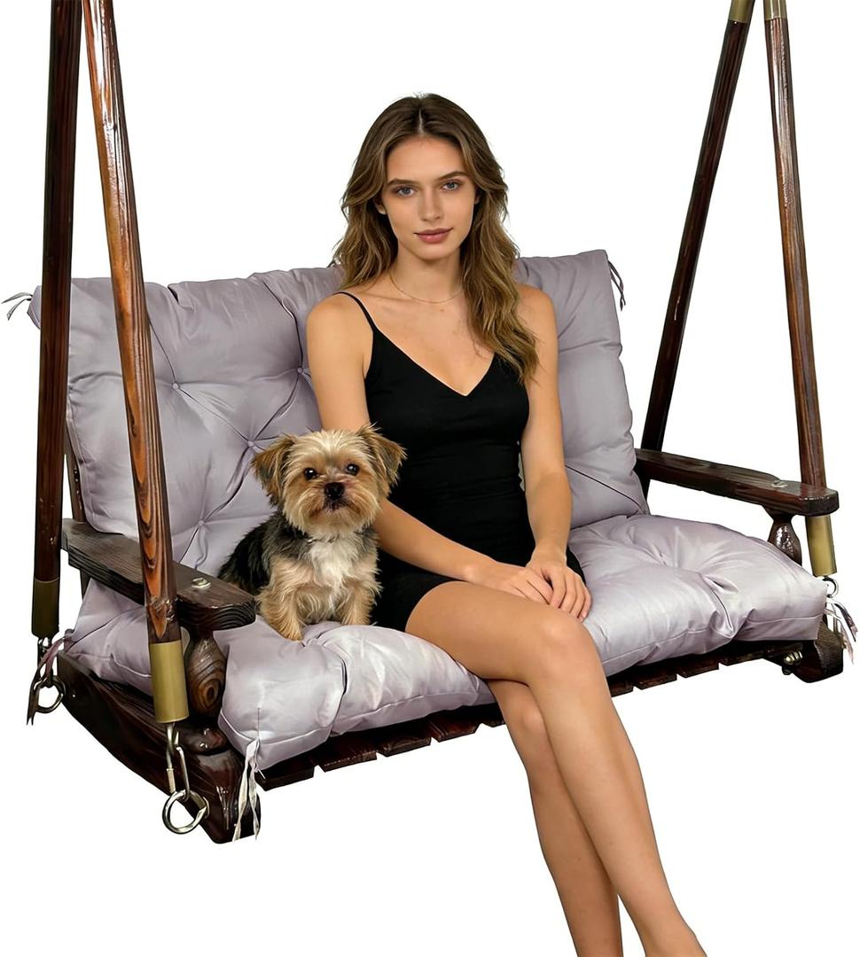 Porch Swing Replacement Cushions: 2-3 Seater Outdoor Waterproof Swing Cushions with Ties - Thick Swing Cushion with Backrest for Garden Patio Furniture Loveseat