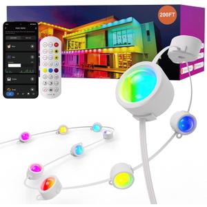 Fitop Permanent Outdoor Lights, 200FT RGB Smart LED Eaves Light, IP67 Waterproof Outdoor Strip Lights, 16 Million Colors, Extendable, App/Remote Control, Music Sync