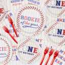 Baseball 1st Birthday Party Supplies for 40 Guests, Disposable Tableware Set includes Rookie of The Year Paper Plates, Tablecloths, Napkins and Forks for Boys Baby First Baseball Party Decorations