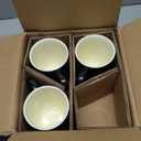 HASENSE Coffee Mugs Set of 4, 16 Oz Large Ceramic Ribbed Latte Cups with Big Handle for Coffee, Tea and Cocoa, Modern Design & Light Weight, Microwave & Dishwasher Safe, Black