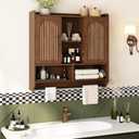 RUSTOWN Fluted Bathroom Wall Cabinet, Mid-Century Modern Medicine Cabinet with Adjustable Shelves & Towel Bar,3-Tier Wall Mounted Cabinets, Over The Toilet Storage Cabinets for Bathroom, Dark Walnut