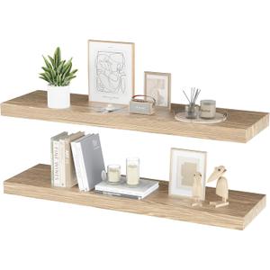 Floating Shelves for Wall - 32 x 9 Inch Natural Wood Shelves for Bathroom, Bedroom, Kitchen Decor, Farmhouse Decor Set of 2, Natural Wood