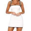 NauLon Womens Summer Casual Party Sexy Square Neck Sleeveless Short Dress Bodycon Party Club Mini Dresses (US, Alpha, Medium, Regular, Regular, White with Black Trim), M