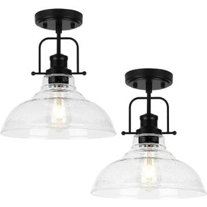 WILON 2 Pack 11'' Seeded Glass Ceiling Light Fixture Black Semi Flush Mount Ceiling Light Fixture Modern Farmhouse Lighting Fixture Ceiling Lamp for Kitchen Hallway Dining Living Room Entryway