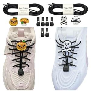 13 x 
Fulcyla 2 pairs Elastic Shoe Laces -Elastic No Tie Shoelaces for Kids, Adults(Pumpkin Skull)