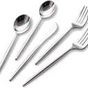 SUT 150Pcs Silver Plastic Silverware, Silver Disposable Cutlery, Heavy Duty Disposable Silverware, Plastic Utensils Include 50 Plastic Forks, 50 Plastic Spoons, 50 Plastic Knives