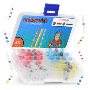 50 Pieces Waterproof Solder Seal Wire Connectors Kit, Electrical Insulated Wire Splice Heat Shrink Wire Connectors with 4 Gauges - 12-10, 16-14, 22-18, 26-24 AWG
