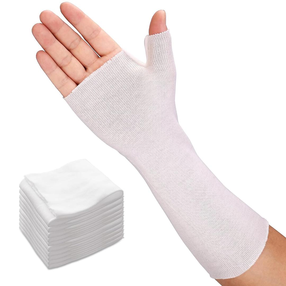Velpeau Hand Socks for Splint (Pack of 10), Breathable, Thin Stockinette Tubing for Arm, Wrist Brace with Thumb Spica Liner, Cotton Gauze Sleeve, Under Cast Wrap, Arm Cover for Men and Women (White, Light Version, S)