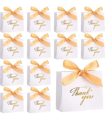 Wesiti 80 Packs Small Thank You Gift Bags, Coquette Bowknot Party Favor, Bow Ribbon Boxes for Wedding Bridal, 4.5 x 1.8 x 3.9 In(White Foil)