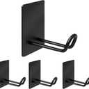 Quavzotu Self Adhesive Hooks Heavy Duty, Large Stainless Steel Towel Hooks, No Drill Sticky Hooks, Long Stick on Shower Wall Hooks for Hanging Hat Coat Key Headphone (Black(4Pcs)