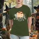 Halloween Momster T-Shirt for Women Funny Spider Bat Tee Mom Ster Letter Print Tee Tops (M)