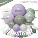 Dusty Green Purple White Balloon Arch Kit Double Stuffed Pastel Purple, Light Sage Green, Lavender Balloon Garland with Clear Bobo for Birthday Baby Shower Wedding Flower Party Decoration
