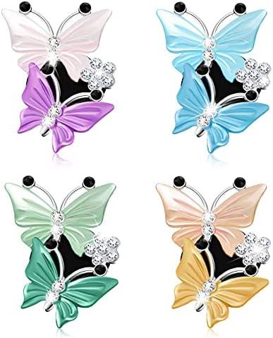 Frienda 4-Piece Car Butterfly Diffuser Vent Clip Decoration - Pink, Lake Blue, Green, Yellow - Rhinestone Butterfly Car Air Vent Decor