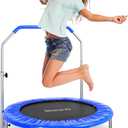 SereneLife 36/40" Foldable Mini Trampoline - Compact Fitness Trampoline for Kids Adults, Exercise Rebounder with Foam Handle, Indoor/Garden Workout Equipment, Max Load 150/220 lbs