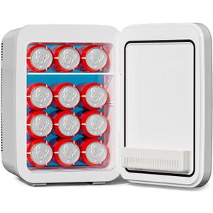 Mini Fridge for Bedroom - 10 Liter/12 Can Portable Refrigerator for Car, Office, Dorm - Quiet Cooler & Warmer for Food, Drinks, Makeup & Skincare - AC/DC Power Supply