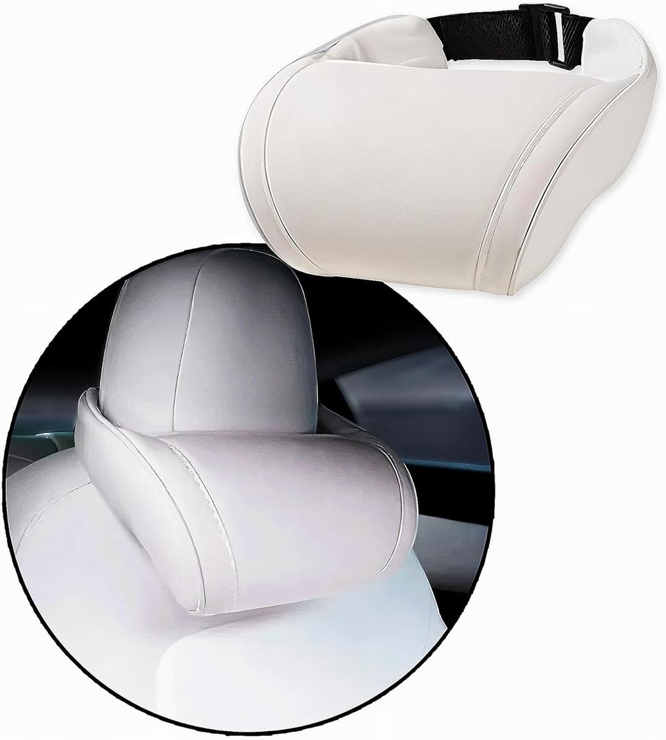 Car Headrest Neck Pillow Support Memory Foam Ergonomic Design Accessory for Driving Seat Fatigue Relief Compatible with Model S X 3 Y & Cybertruck - 1 Piece