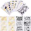 Outus 12 Pieces Balloon Sticker Bobo Party PVC Letter Stickers Balloon Decals Paster for DIY Birthday Mother's Day Wedding Party Decoration Supplies(Black Gold,Birthday)