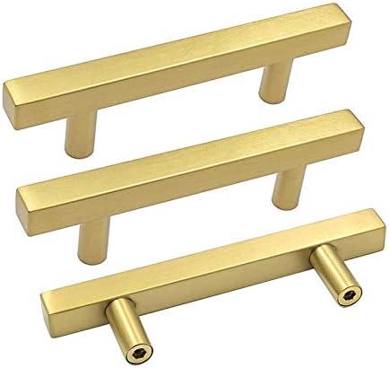 goldenwarm 8 Pack Gold Cabinet Handles 3 Inch Brushed Brass Drawer Pulls Brass Handles for Kitchen Cabinets - LS1212GD76 Gold Drawer Hardware Dresser Pulls Dresser Hardware, 5in Overall Length