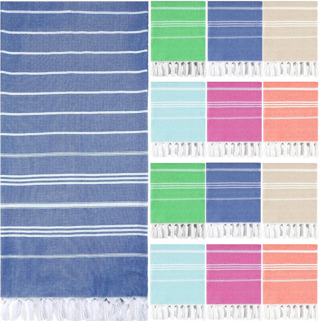 Moukeren 12 Pcs Turkish Beach Towels, Oversized Cotton Bath Towels Lightweight Quick Dry 35 x 71 Inches Turkish Blanket Towel for Beach Bathroom Pool Gym Yoga, 6 Colors