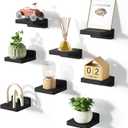 SRIWATANA Small Floating Shelves Wall Mounted, 4 Inch Wood Shelf for Decoration and Storage Set of 8, Mini Display Shelf for Bedroom, Bathroom, Kitchen, Office (Black)
