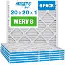 Aerostar 20x20x1 MERV 8 - 6 Count - High Efficiency Pleated HVAC, Furnace & Air Conditioner Filters - Removes Dust, Lint, Mold & Allergy-Causing