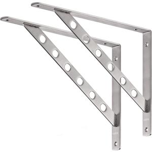 YUMORE 16 inch Stainless Steel Shelf Brackets, Heavy Duty Solid Shelf Support, Max Load: 550lb Corner Brace Joint Right Angle Bracket, Pack of 2 (Silver)
