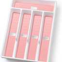 Silverware Organizer with Cutlery Icons, Silverware Tray for Kitchen Drawer, Flatware Tableware Cutlery Drawer Organizer Utensil Organizer with Non-slip TPR Linings, Pink Kitchen Organization Essentials