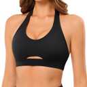 Open Back Halter Sports Bra for Women,Compression Workout Padded Crop Top Scoop Neck Bras High Support for Gym,Yoga, Larg