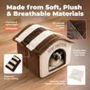 Best Pet Supplies Cat Bed for Indoor Cat, Domed Tent House with Removable Pillow, Covered Cat Cave for Small Dog, Puppies and All Breeds of Cats - Beige w/ Brown Stripes, 16 x 16 x H:14"