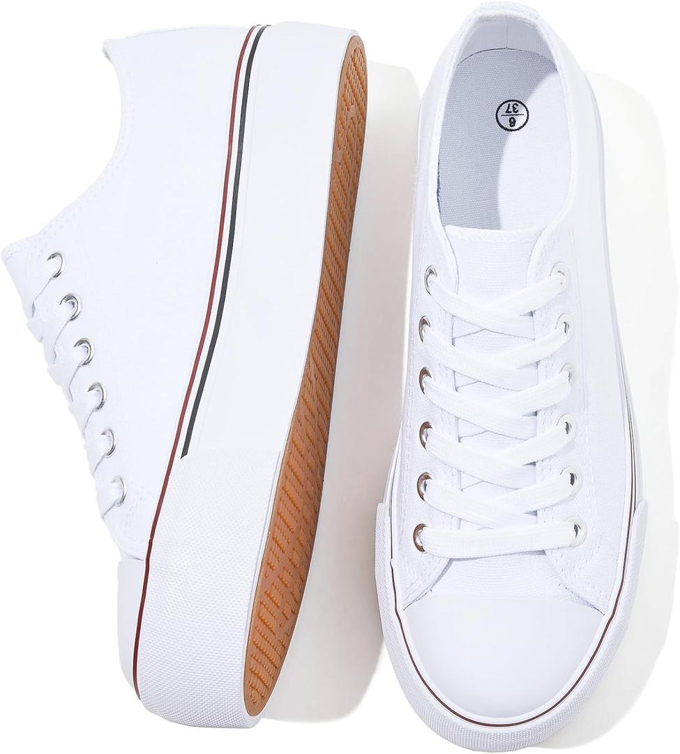 SERNIAL Womens White Platform Sneakers Low Top Platform Shoes Black Canvas Shoes for Women (6)