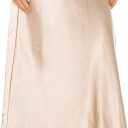 BOMAROLAN Women's Satin Midi Skirt High Waist Solid Silky Skirts for Women Elasticized Waistband A-Line Slit Midi Skirts (Beige, XL)