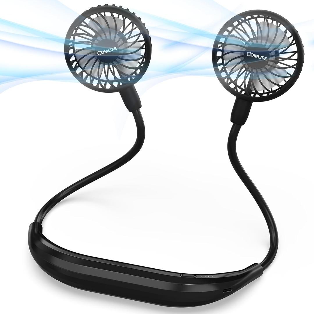 Portable Neck Fan, 2600mAh Battery Operated Ultra Quiet Hands Free USB Fan with Strong Wind, 360 Adjustable High Flexibility Wearable Personal Fan for Home Office Outdoor Travel (Black)