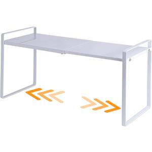 Expandable Cabinet Shelf Organizer Riser for Kitchen Pantry Cupboard Under Sink Countertop (white, 8.2D * 12.2-21.6W * 10.4H)