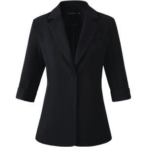 Beninos Womens 3/4 Sleeve Blazers Business Casual Solid Lightweight Suit Jacket Office Blazer, Black, Large