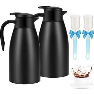 2pcs 70oz Coffee Carafe Airpot Insulated Coffee Urn Stainless Steel Vacuum Thermal Pot Dispenser for Coffee, Hot Water, Tea, Hot Beverage - Keep 12 Hours Hot, 24 Hours Cold (Black)