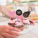 24 Pack Glitter Bows and Tyre Dessert Cupcake Toppers Burnouts Boy or Girl Cupcake Picks Gender Reveal Cake Decorations for Baby Shower Happy Birthday Party Decorations