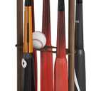 Newly Upgraded Deep Walnut Painted Baseball Bat Holder Stand Metal Free Standing, for Baseball 8 Bats 5 Balls Storage Display