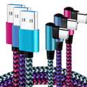 Teeind USB Type C Cable 2.1A Fast Charging: [90 Degree/6ft/3Pack] Nylon USB C Cord Right Angle Compatible with Samsung Galaxy S23/S22/9/Note 10, USB C ChargerBlue/Magenta/Purple
