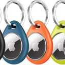 UNBREAKcable for Apple AirTag Holder - 4 Pack [Fit Tightly Design] [Easy to Install] [Hold Air Tag Securely] Waterproof TPU Shell Protective Case with 304 Stainless Steel Keychain Key Ring (Black&Blue&Orange&Green)