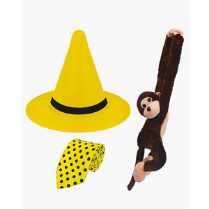 Man in the Yellow Hat Costume, Yellow Hat with Polka Dot Tie Stuffed Monkey for Men Women for Halloween Cosplay Dress Up