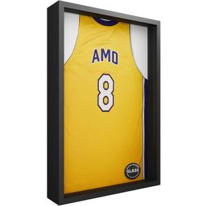 Frame Amo 20x30 Black Shadow Box Frame, Tempered Glass Front and Solid Wood Border, 2.5 inch Thick, Display Case for Items or Posters