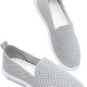 Babudog Women's Mesh Flats Shoes Breathable Slip on Shoes Casual Black and White Flats Comfortable Walking Shoes (Grey, US 10)