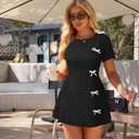 XXTAXN Women's Summer Boat Neck Short Sleeve Elegant Y2k A Line Mini Dress (Black, S)