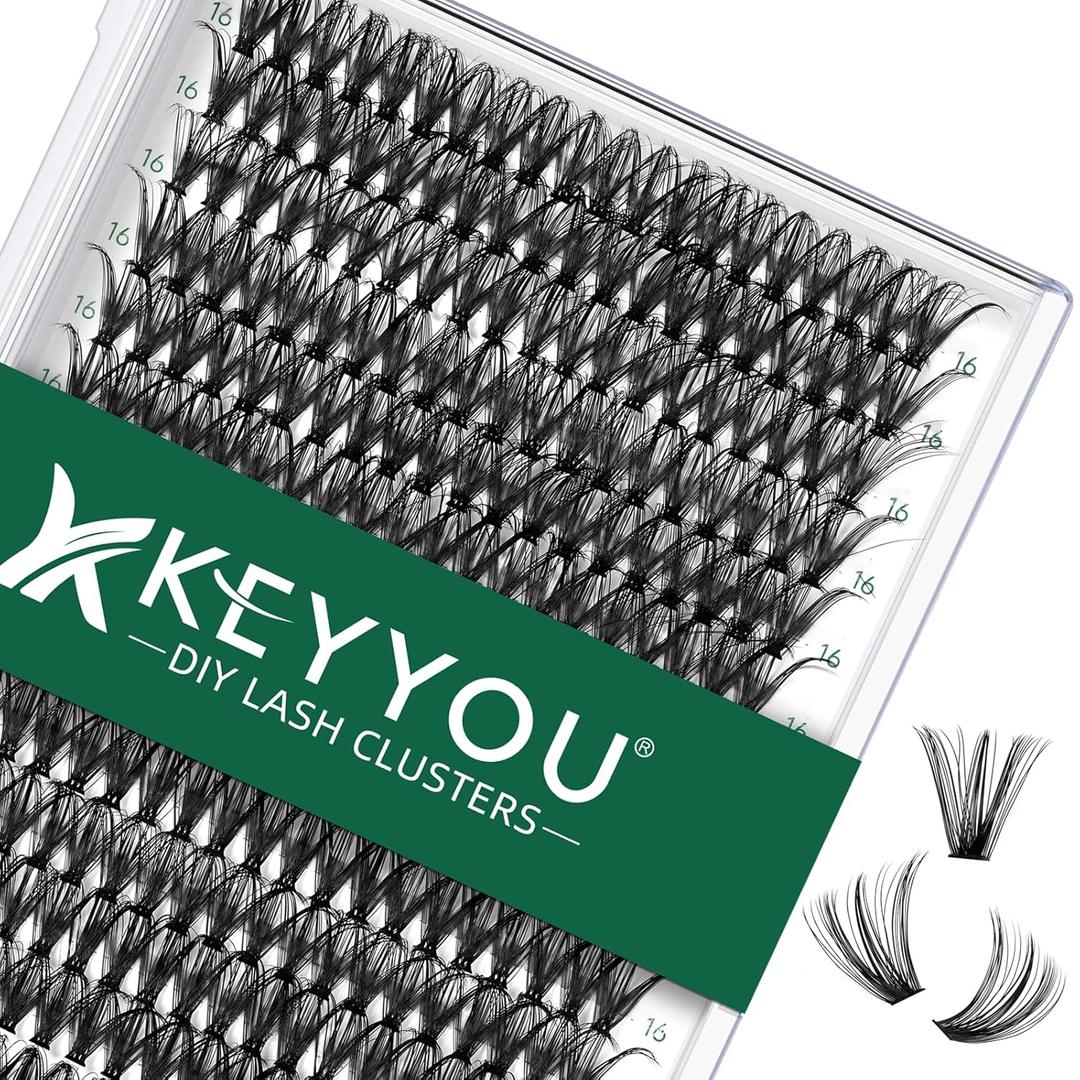 Lash Clusters 300pcs Individual Lashes 40D 0.07D Curl 16mm DIY Eyelash Extension KEYYOU Large Tray Volume Soft&Natural Cluster Lashes (40D-0.07D, 16)