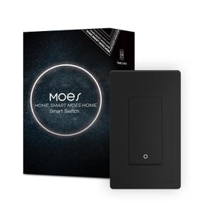MOES 2nd Generation WiFi Smart Light Switch, Wall Switch 2.4GHz, Neutral Wire Required, Smart Life APP Remote Control, Compatible with Alexa, No Hub Required, Black 1 Gang