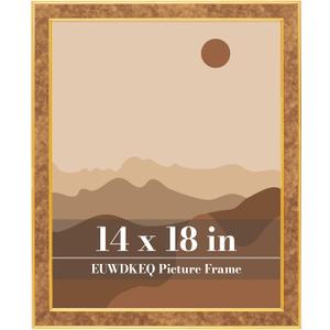 14x18 Faux Leather Frame, 14 x 18 Luxury Modern Picture Frame, Leather Texture with Gold Trim Poster Frame for Art Prints, Posters, Photos, Home Wall Decor & Gallery Display, Brown Texture, 14x18in