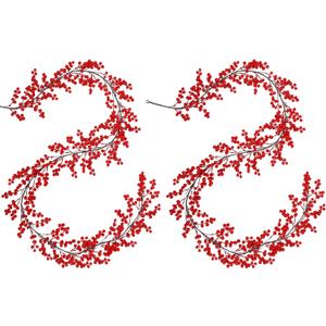 Lulu Home 2 Packs Red Berry Garland, 8.9FT Flexible Artificial Christmas Holly Berry Vine, Winter Berry Garland for Mantle Xmas Tree Window Door Hanging Indoor Outdoor Holiday Decoration